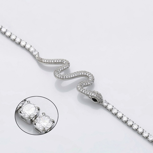 Snake Tennis Bracelet Platinum Plated | Luxury Silver Jewelry - Picture 7 of 11